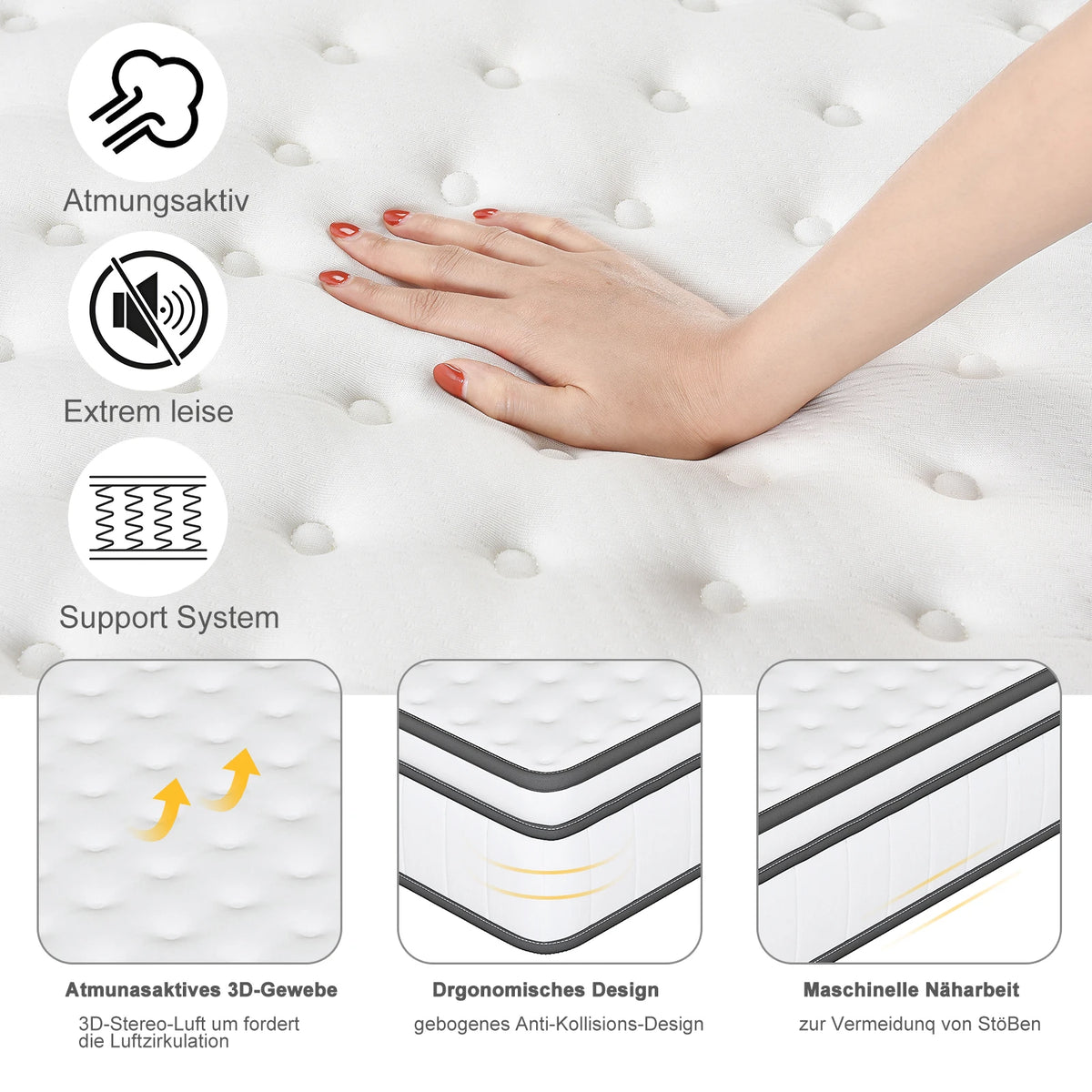 7-Zone Spring Matratze 25cm thick,Medium-Firm Orthopaedic, Extra Comfort, Breathable & Quiet,Breathable 3D fabric - vue 2 sur 9