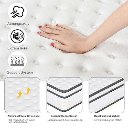 7-Zone Spring Matratze 25cm thick,Medium-Firm Orthopaedic, Extra Comfort, Breathable & Quiet,Breathable 3D fabric - vue 3 sur 9