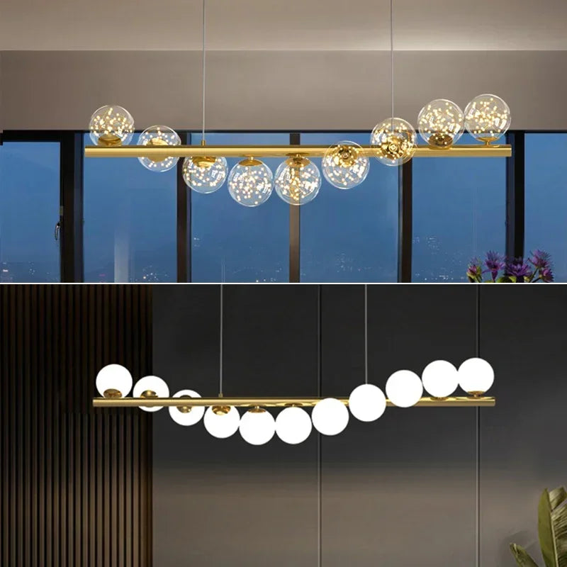 lustre nordique longue boule de verre or pour bar - vue 2 sur 12