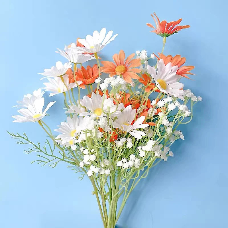 5 têtes de marguerites blanches fleurs artificielles pour décorations festives - vue 3 sur 11