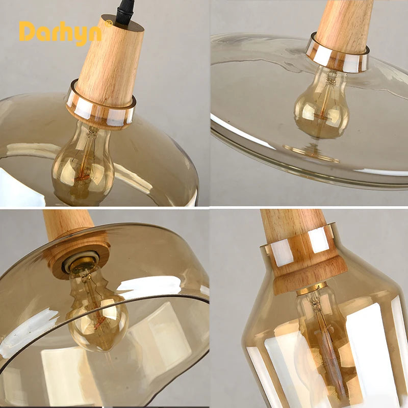 lampes suspendues bois verre style nordique industriel - vue 11 sur 15