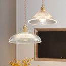 Vintage-nordische Pendelleuchte aus Glas, Nussbaumholz und Messing