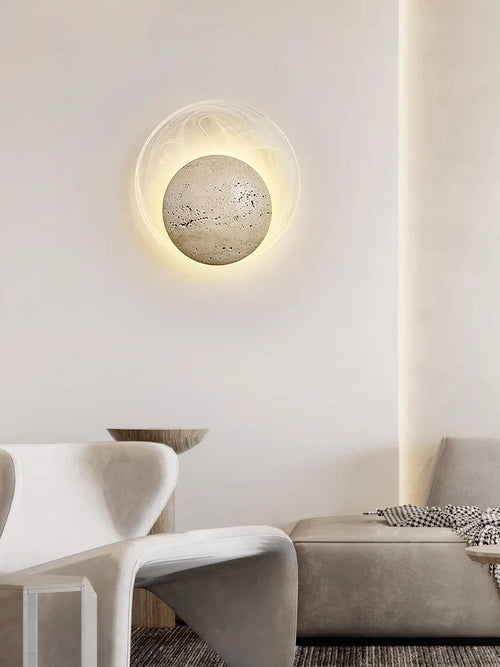 Bedroom Bedside Led Wall Lamp Sconce Light with Cave Stone and Glass - vue 5 sur 6