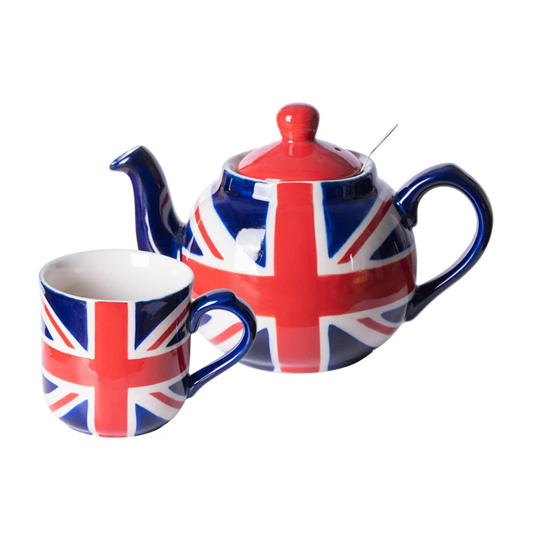 Théière céramique motif drapeau peint main infuseur acier