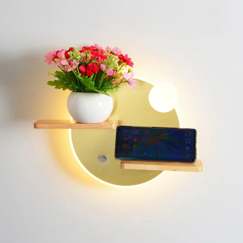 Applique murale led nordique avec étagère et chargeur usb - vue 3 sur 18
