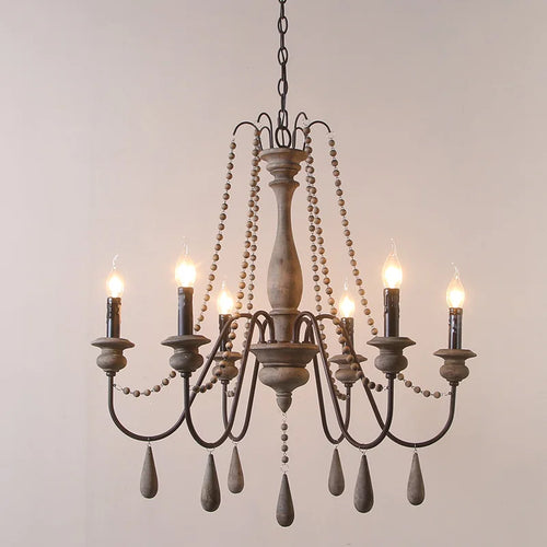 lustre vintage rustique en bois avec perles pour éclairage intérieur