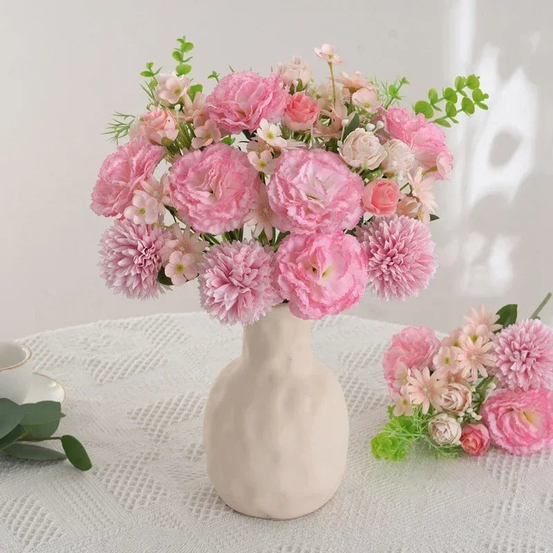 bouquet de roses et œillets en soie décoration florale festive - vue 4 sur 11