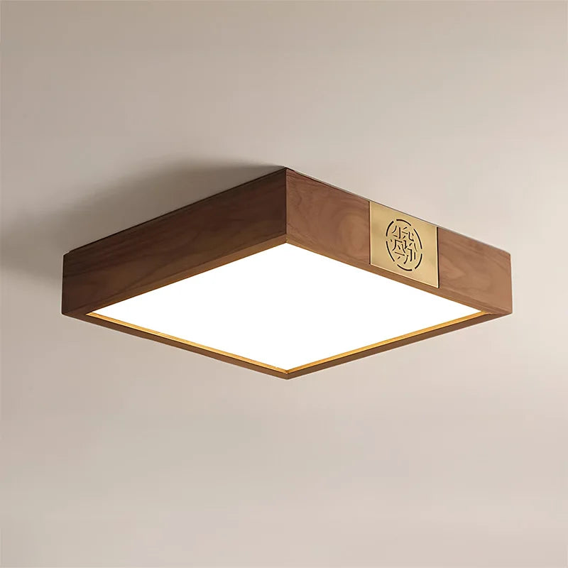 Walnut Wood Square Zen, Wabi-sabi Modern Vintage style, Ceiling light for Living Room, Bedroom, dining Room, Study Room - vue 6 sur 8