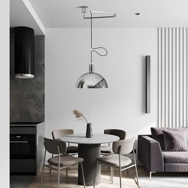 Suspension extensibles nordiques LED blanc noir Chrome abat-jour bras oscillant suspension pour salon Table à manger décor - vue 4 sur 9