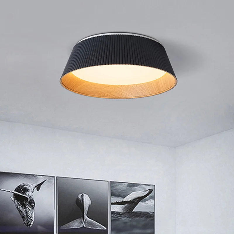 Minimalistische plissierte Pendelleuchte aus Holz für die Innendekoration - vue 4 sur 10