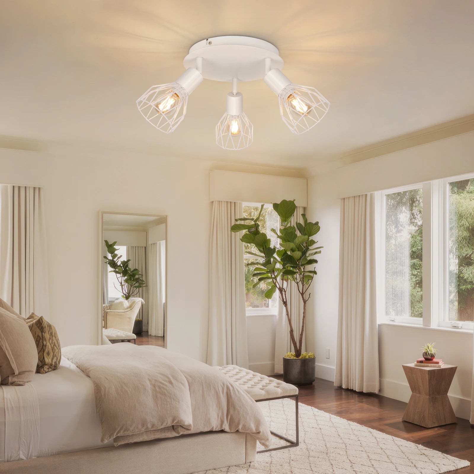 Spot de Plafond 3 Voies Rotatif - Spot Plafond Noir/Blanc Plafonniers E14 - Spot Luminaires Fil Cage Mur - vue 5 sur 7