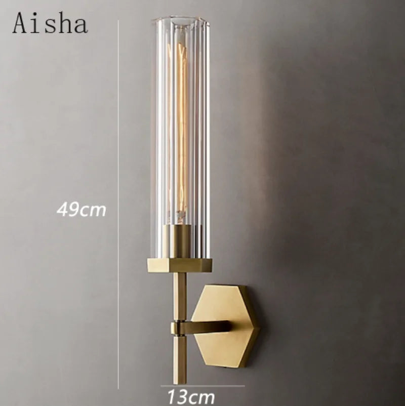 Amerikanische LED-Wandleuchte mit Kristall-Lampenschirm und goldfarbenem Metall - vue 5 sur 11