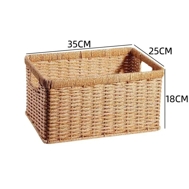 Strong Rectangle Woven Storage Basket with Handles, Waterproof Plastic Baskets for Home Toy Storage, Nest - vue 12 sur 15