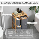 HOMCOM bamboo laundry hamper 3 removable fabric bags 50x32x69,7 cm