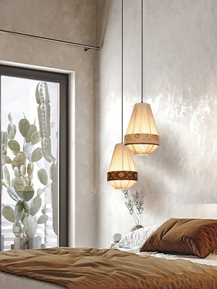 lustre bohème en tissu tissé avec corde en coton et lin - vue 3 sur 9