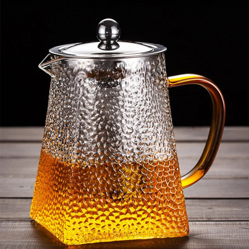 Théiere verre martelé filtre inox resistante chaleur - vue 2 sur 7