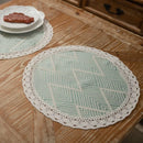 Chemin de table géométrique beige noir à pompons