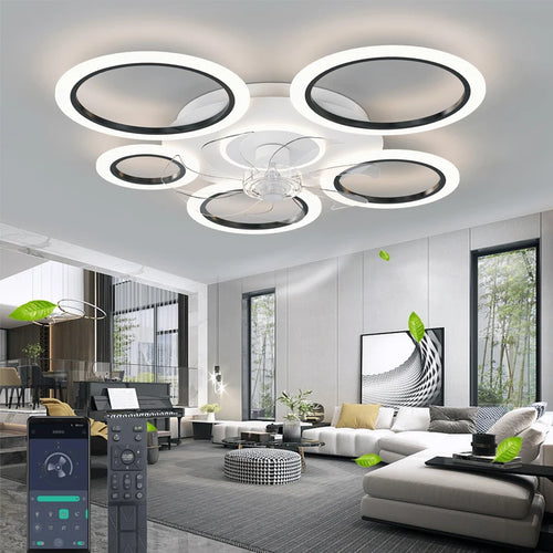 Modern white minimum circular fan light, simple living room ceiling fan light, intelligent control ceiling fan light - vue 9 sur 8