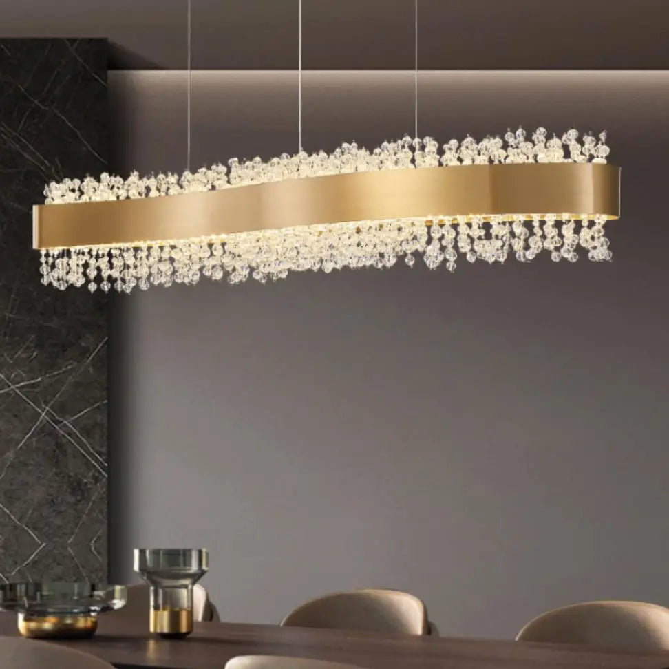 Moderner Kristall-Kronleuchter mit verstellbarem Gold-Metall - vue 5 sur 12