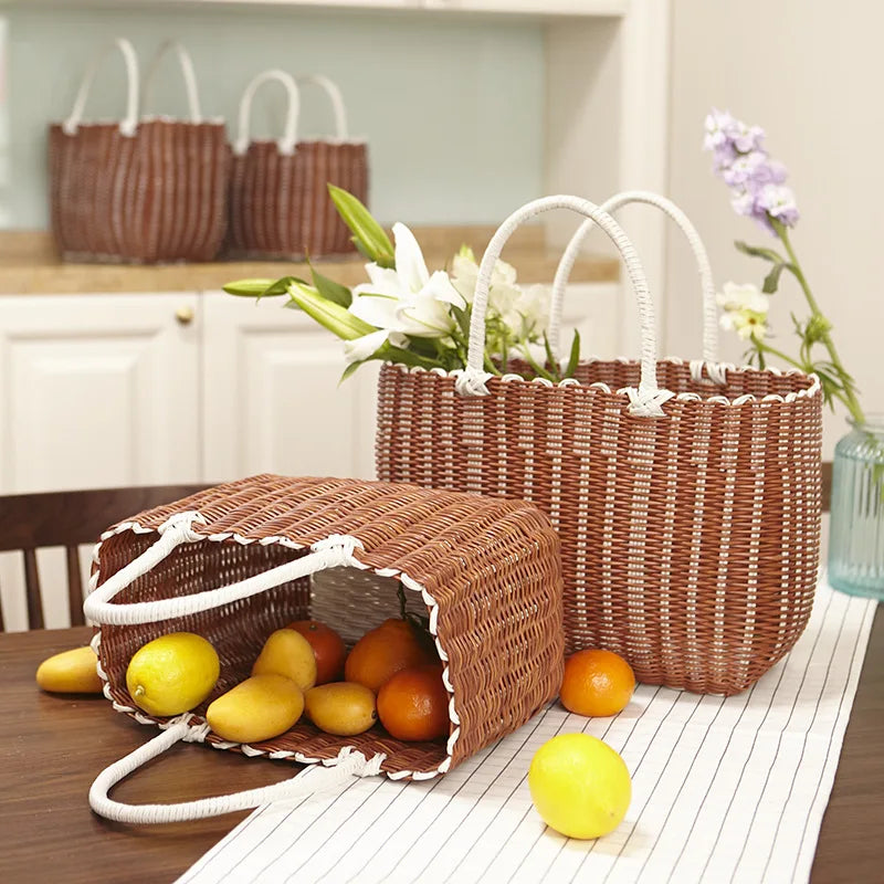 panier tissé imitation rotin pour pique-nique en extérieur - vue 3 sur 22