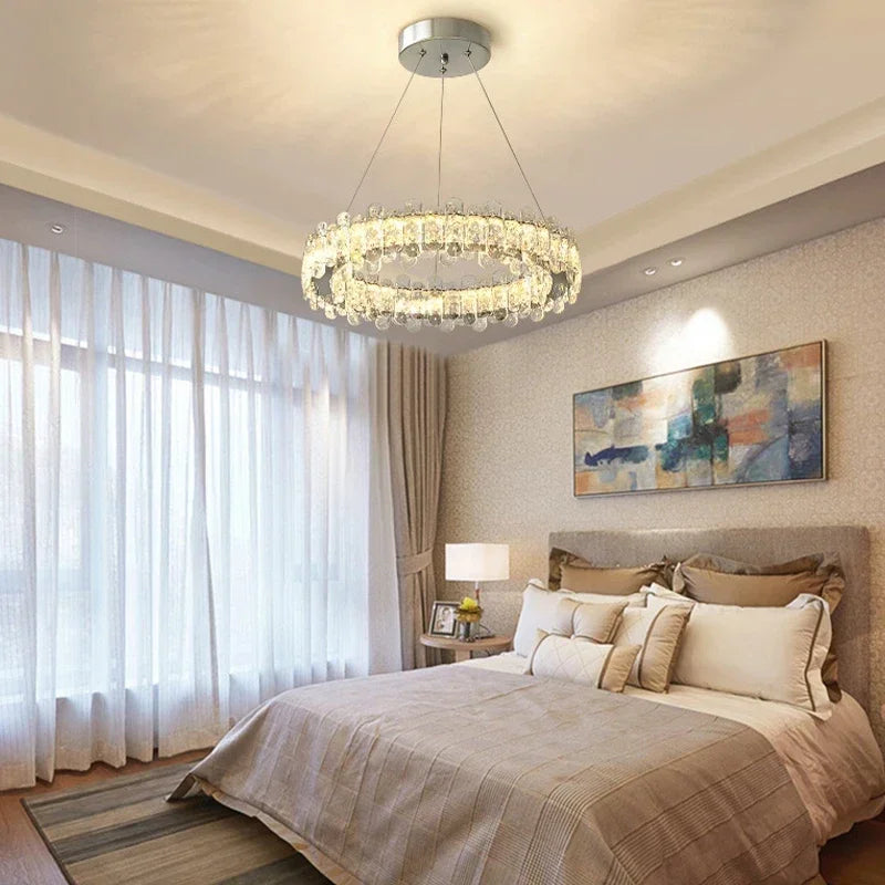 lustre moderne en cristal avec lampes led pour décoration - vue 4 sur 26