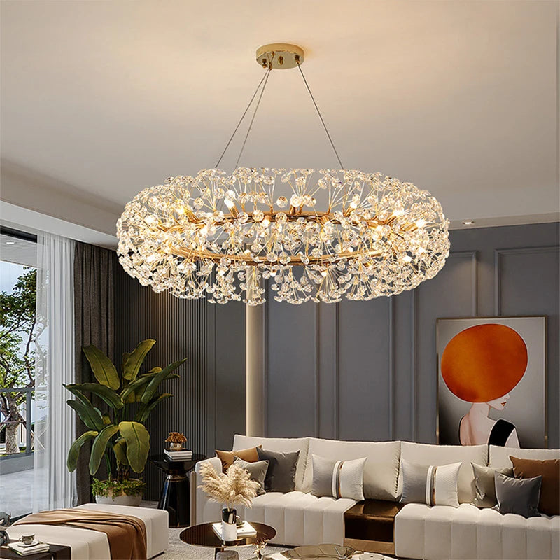 lustre led en cristal clair pissenlit pour hôtel belle déco - vue 3 sur 12