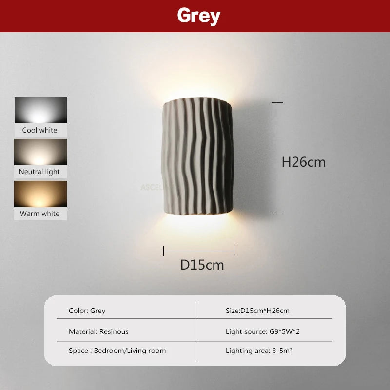 Nordische Wandleuchte aus Resin mit Wellenmuster und Doppel-LED-Kopf