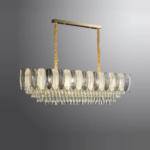 LED-Kronleuchter im Art-Déco-Stil mit weißen und grauen Federn - vue 3 sur 17