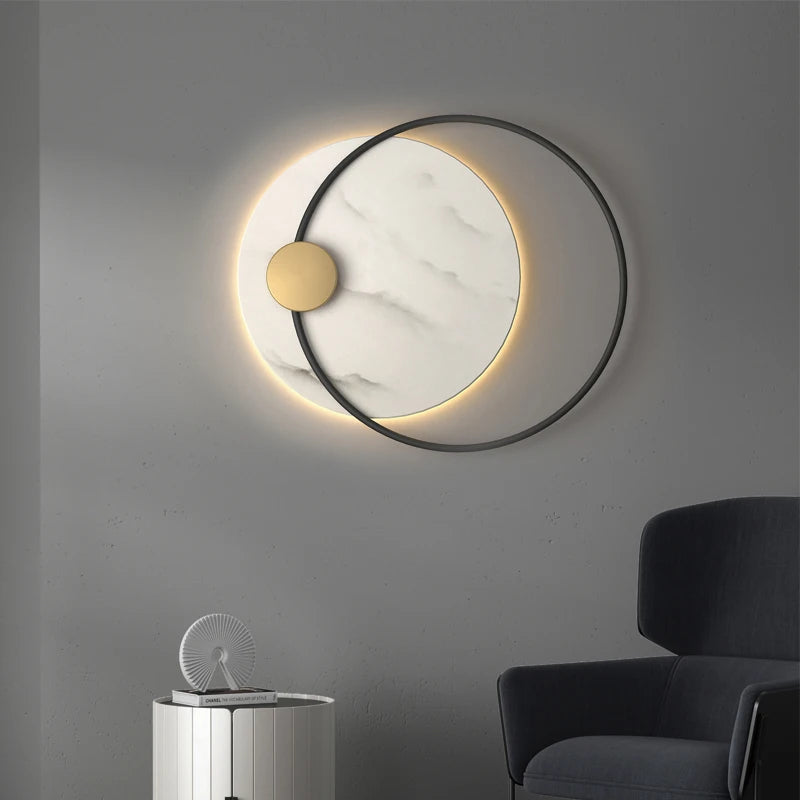Applique murale LED moderne en métal noir avec marbre - vue 3 sur 8