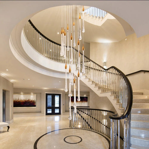 lustre led moderne en cristal pour grand escalier