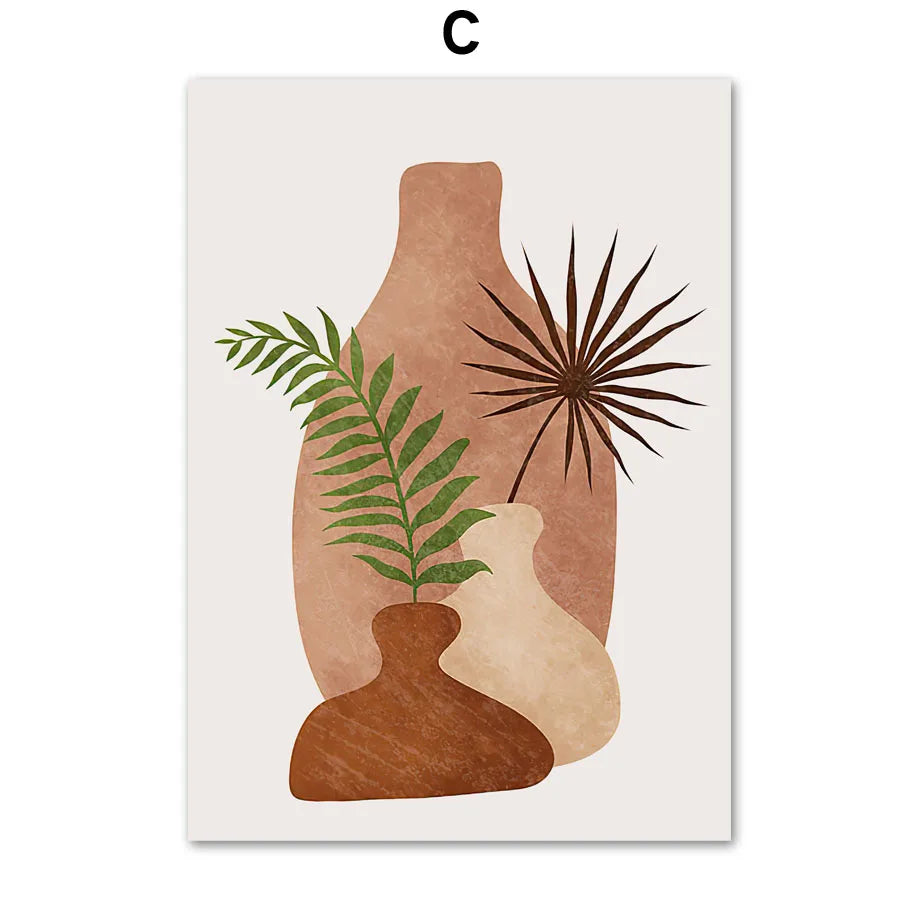 Tableau vase monstera en terre cuite décoration murale abstraite nordique - vue 11 sur 15