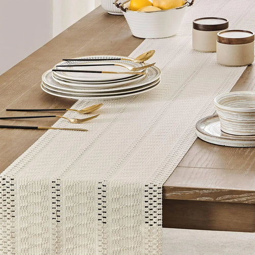 Chemin de table macramé ivoire bohème tissé salon - vue 8 sur 7