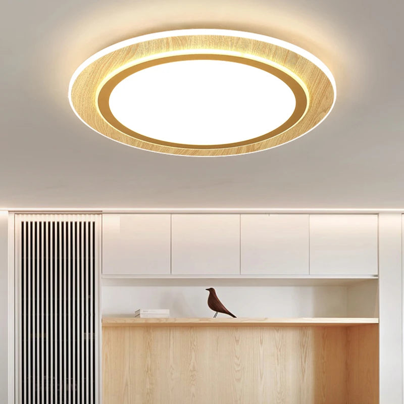 lampes de plafond led ultra-minces en bois style japonais - vue 4 sur 9