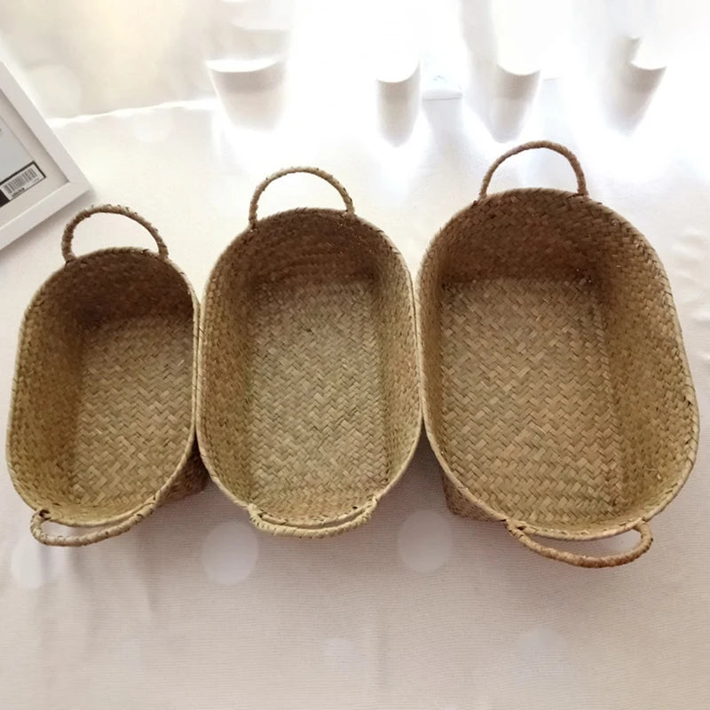 panier de rangement en paille tissé à la main pour divers usages - vue 5 sur 7