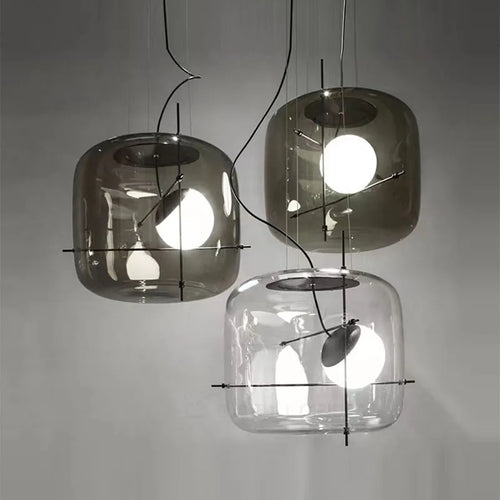 Suspension en verre tête unique boule design fumé