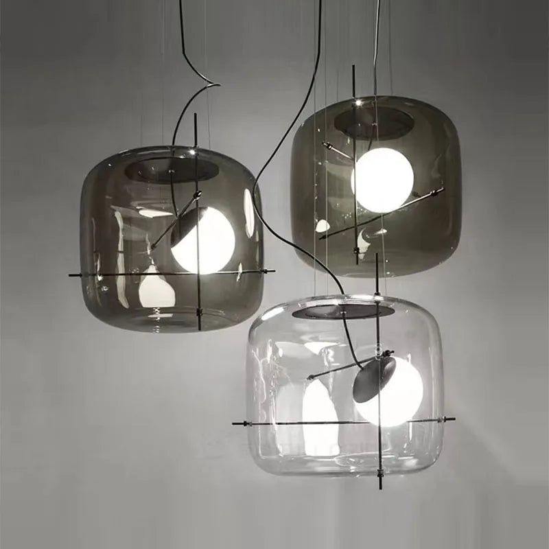 Suspension en verre tête unique boule design fumé - vue 3 sur 9