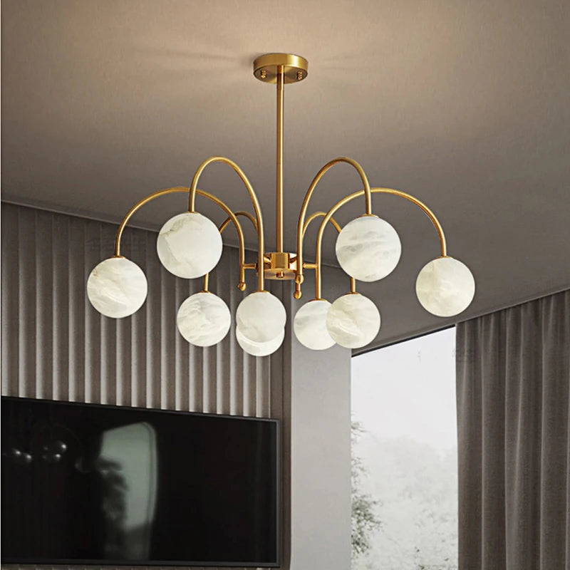 suspension LED circulaire à neuf têtes en marbre design nordique moderne - vue 4 sur 6