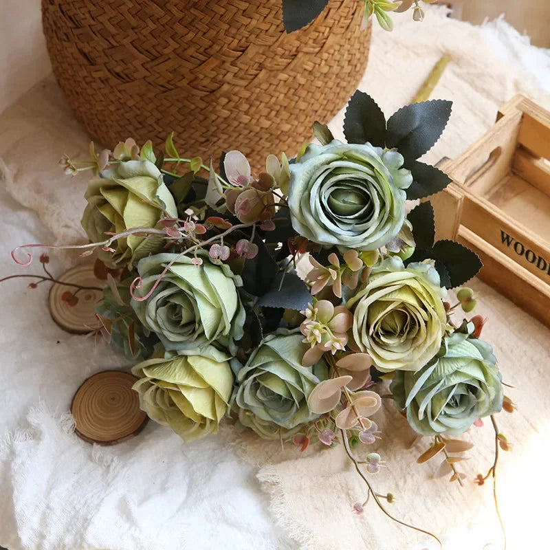 bouquet de roses artificielles en soie pour décoration intérieure - vue 7 sur 13