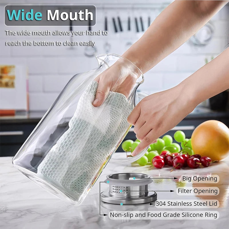 Carafe verre borosilicate 18l rayures verticales couvercle refrigerateur