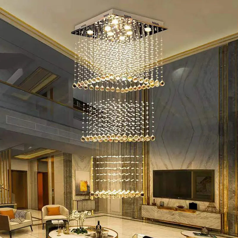 Duplex building, living room, large chandelier, square hotel villa, modern crystal hollow staircase, long chandelier - vue 2 sur 7