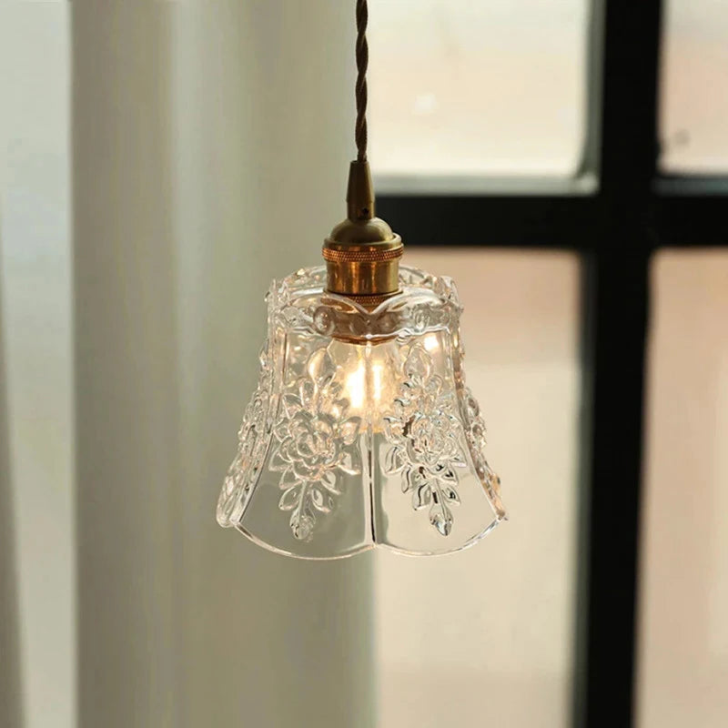 Suspension avec abat-jour fleur en verre moderne - vue 5 sur 9