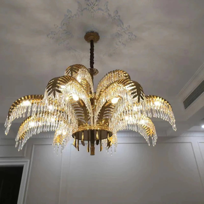 lustre en cuivre avec cristal pour décoration élégante et rétro - vue 6 sur 11