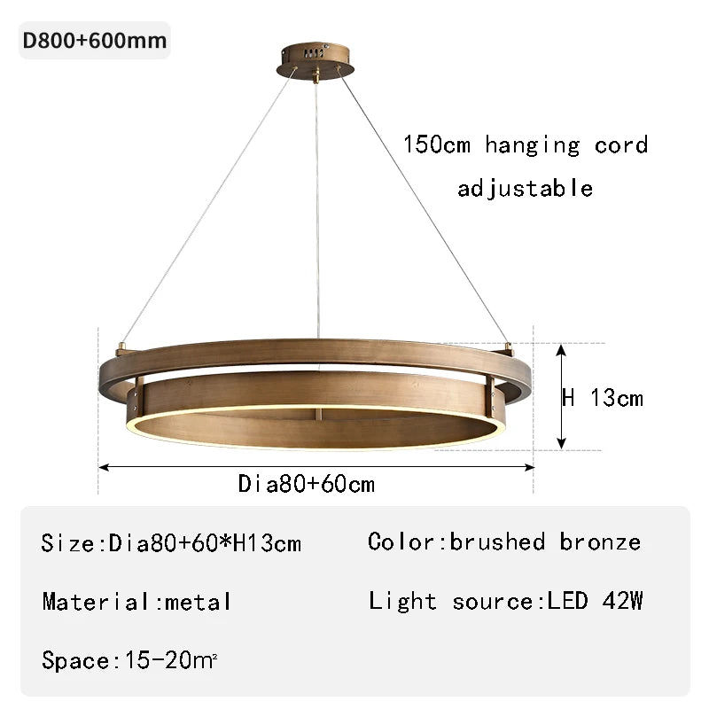 Kreativer und minimalistischer LED-Kronleuchter aus Bronze für die Innendekoration