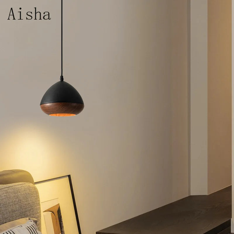 lustre en fer de style japonais wabi-sabi imitation noyer nordique - vue 3 sur 10