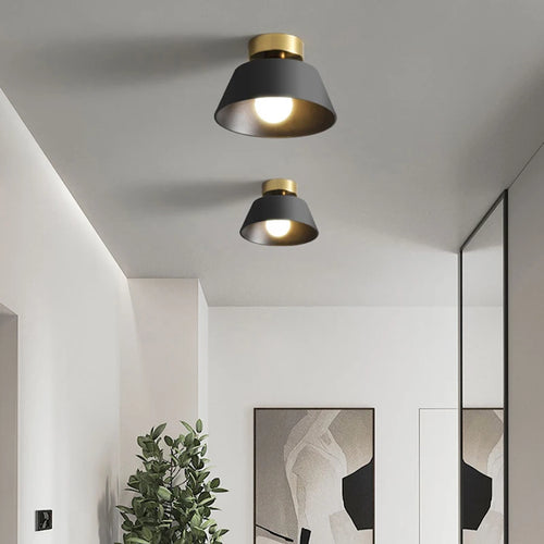 Rétro plafonnier LED décoration intérieure lampe fer rond noir blanc abat-jour pour balcon allée couloir couloir luminaire