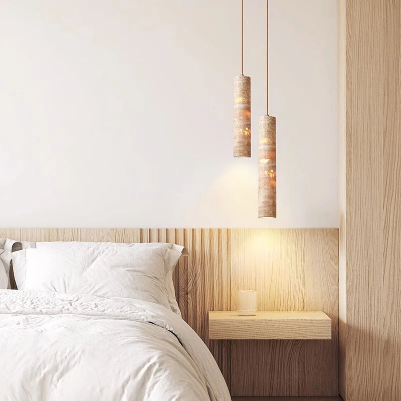 Suspension LED Lustre en marbre Longue bande lumineuse Restaurant Bar Comptoir Luxe Lumière Art Chambre Chevet Crème Style Éclairage - vue 4 sur 7