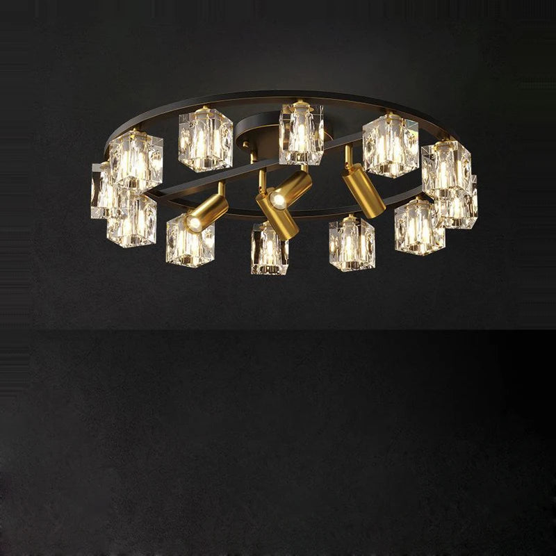 plafonnier en cuivre or noir argent cube cristal LED design moderne 2024 - vue 6 sur 10