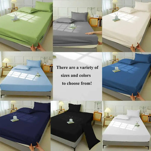 Waterproof Fitted Sheet Bedding Cover Bed Cloth Solid Color Mattress ,Soft Breathable Noiseless Bed Cover Deep Pocket Large size - vue 7 sur 14