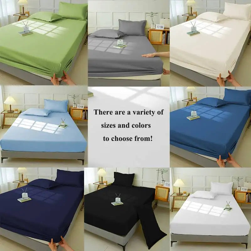 Waterproof Fitted Sheet Bedding Cover Bed Cloth Solid Color Mattress ,Soft Breathable Noiseless Bed Cover Deep Pocket Large size - vue 6 sur 14