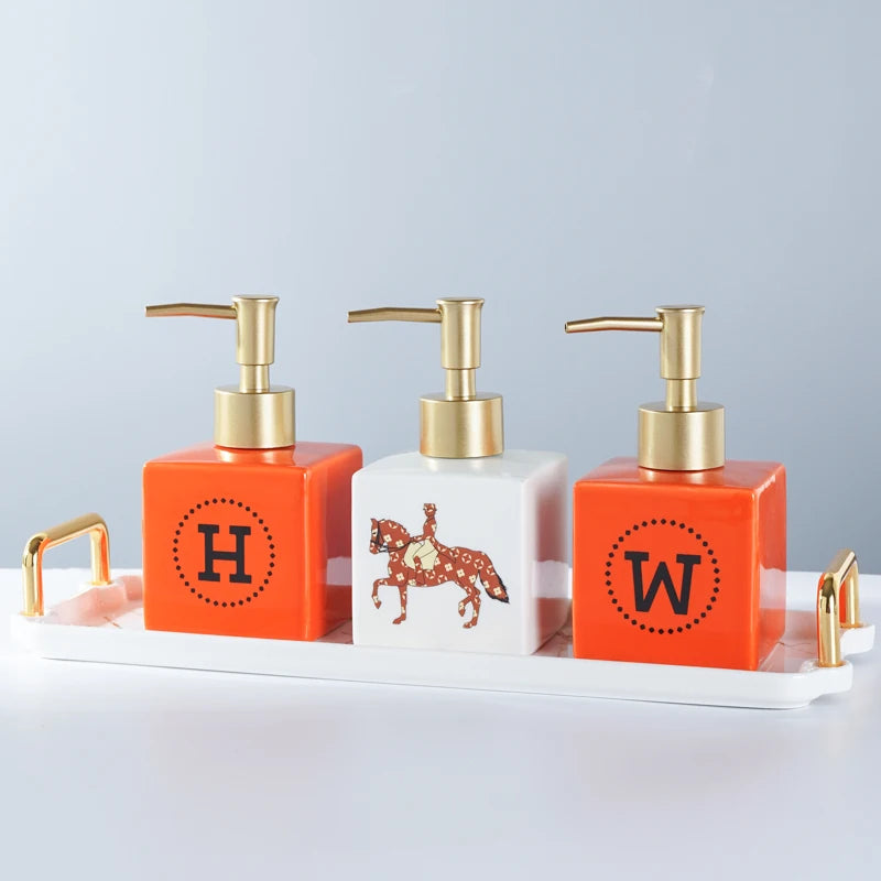 WHYOU Cermic Separate Shampoo Shower Gel Bottle, Liquid Soap Dispensers, Emulsion, Latex Hand Wish Bottles, Bathroom Accessories